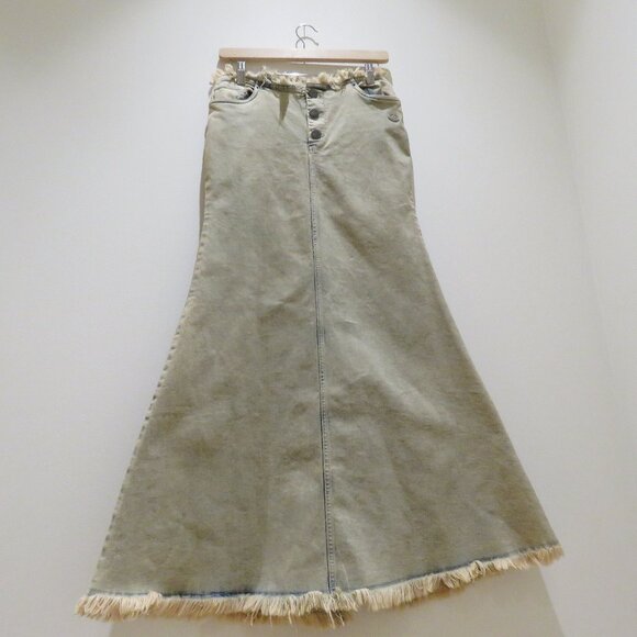 BASIC PLEASURE MODE Dolly Washed Frayed Denim Maxi Skirt Punk Goth Rock Alt NWT - Picture 10 of 16
